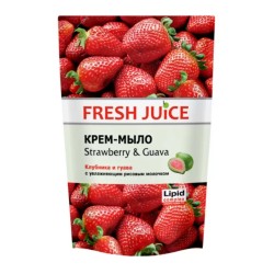 Крем-мыло, Fresh Juice (Фреш Джус) 460 мл клубника и гуава с увлажняющим рисовым молочком дой-пак