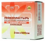 Лейкопластырь фиксирующий, Лейко р. 3смх500см №1 на тканевой (хлопковой) основе телесный картон. упаковка